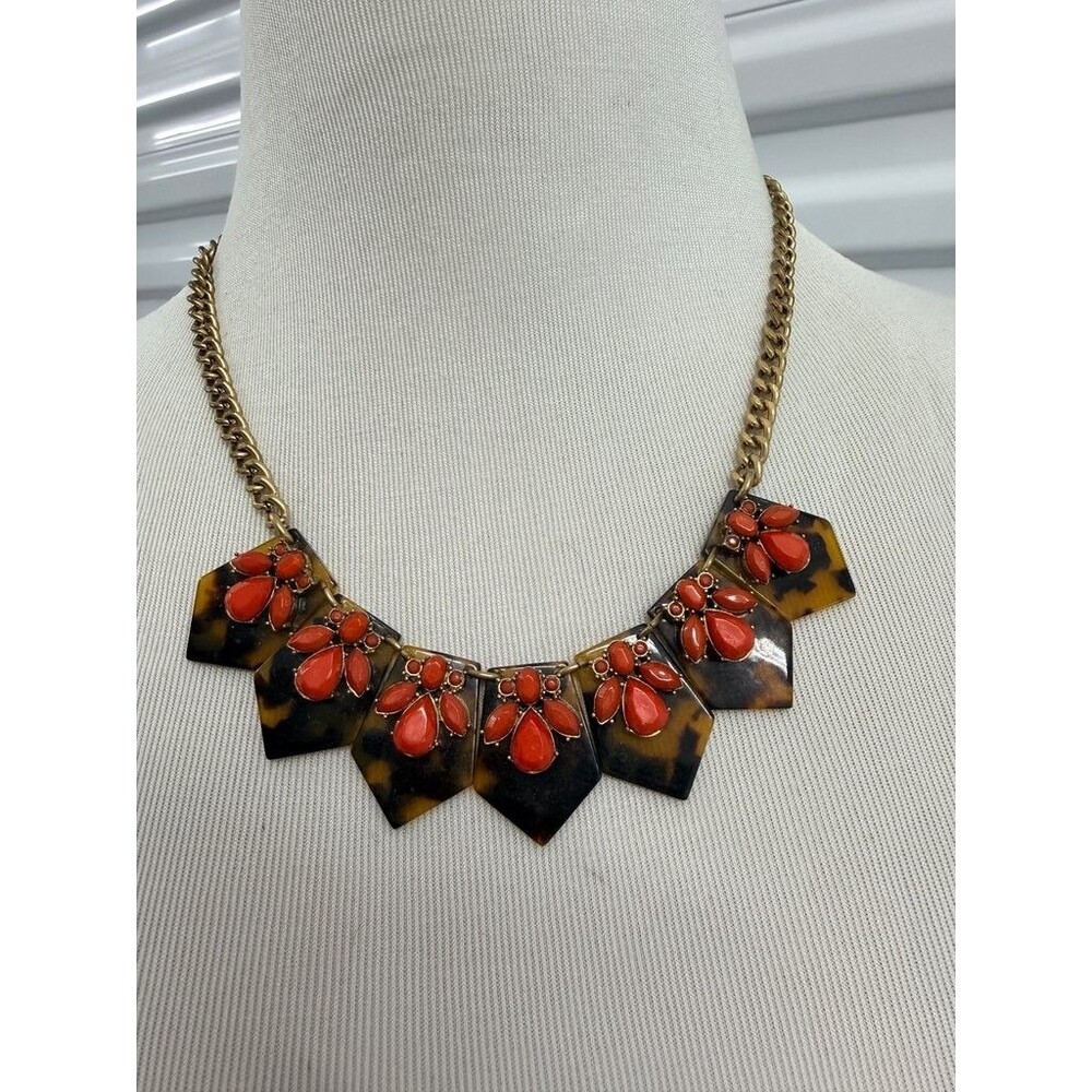 J.Crew Tortoise Shell and Coral Statement Necklace